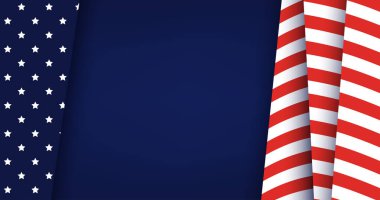 Mavi arka planda ABD bayrağı tasarımı. Amerika Birleşik Devletleri için uygun ulusal bayram afişi, tebrik kartı, davetiye, poster, el ilanı, vs..