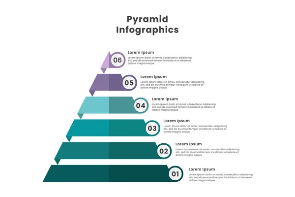 Pyramide Infografik Vorlage Design Mit Sechs Bunten Schritten Und Zahlen — Stockvektor