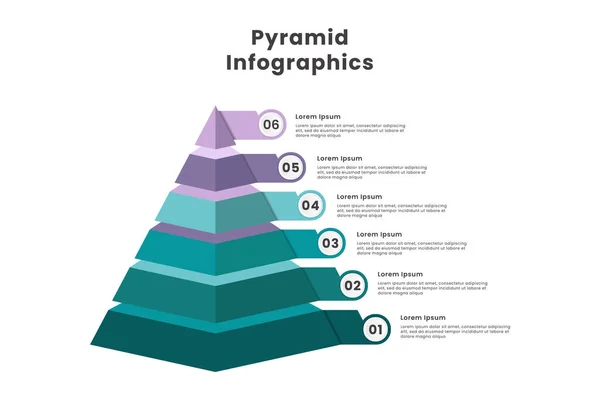 Projeto Modelo Infográfico Pirâmide Com Seis Passo Número Adequado Para —  Vetores de Stock
