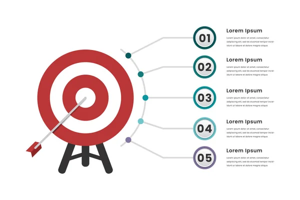 Stock vector Goal infographic design template with 5 elements for your text and 5 steps. Suitable for infographic template for web, business, presentations, etc. Vector Illustration
