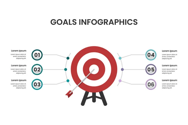 Goal Infographic Target Six Elements Numbers Text Infographic Template Suitable — Stock Vector