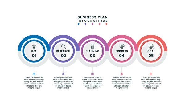 Business Plan Circle Infographic Template Five Steps Options Success Vector — Stock Vector