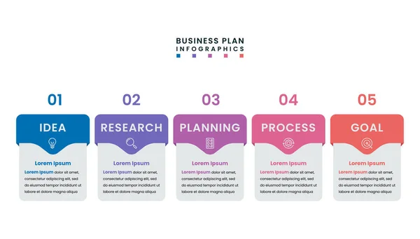 Business Plan Infographics Timeline Icons Numbers Steps Option Vector Infographic — Stock Vector