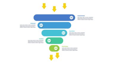 İş sunumu için beş seçenek ve sayılı modern satış hunisi bilgi şablonu tasarımı.