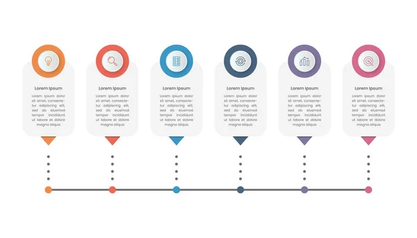 Chronologie Conception Modèles Infographiques Affaires Avec Six Options Icônes — Image vectorielle