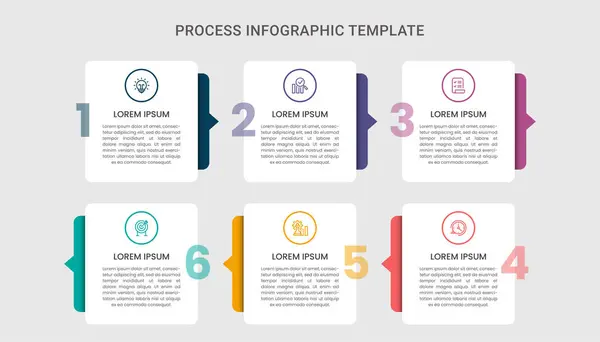 Simgeli bilgi işi şablonu tasarımı, 6 adım veya süreç.