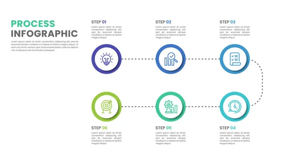 6 adım veya süreç ve simgelerle vektör iş bilgisi.