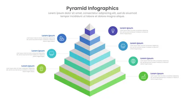 Piramit diyagramı, 7 katlı ve simgeli bilgi şablonu tasarımı. Bilgi Vektörü