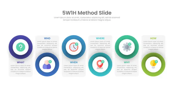 5W1H Διάγραμμα Ανάλυσης Infographic Πρότυπο Σχεδιασμού — Διανυσματικό Αρχείο