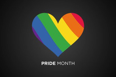 Pride Month or Love Month in June. LGBTQ multicolored rainbow flag hearth shape on black background clipart