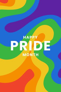 Haziranda Gurur Ayı kutlu olsun. LGBTQ renkli gökkuşağı gay bayrağı. Eşcinsel gurur kavramının özgün renk sembolü, yüksek çözünürlüklü poster dikey