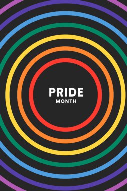 Haziranda Gurur Ayı. Eşcinsel gururu kavramının orijinal renk sembolü. LGBTQ rengarenk gökkuşağı gay bayrağı, yüksek çözünürlüklü poster dikey