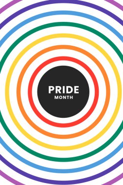 Haziranda Gurur Ayı. LGBTQ renkli gökkuşağı gay bayrağı. Eşcinsel gurur kavramının özgün renk sembolü, yüksek çözünürlüklü poster dikey