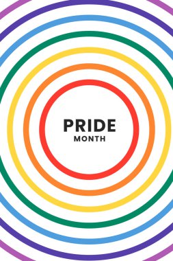 Haziranda Gurur Ayı. LGBTQ renkli gökkuşağı gay bayrağı. Eşcinsel gurur kavramının özgün renk sembolü, yüksek çözünürlüklü poster dikey