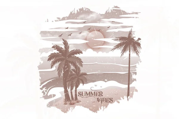 Summer Vibes Camiseta Vintage Impresión Ilustración — Archivo Imágenes Vectoriales