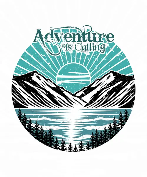 Avontuur Bellen Mountain Lake Outdoor Shirt Ontwerp Illustratie — Stockvector
