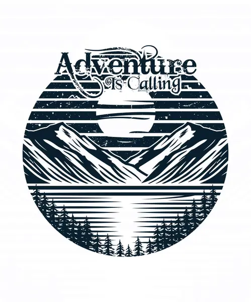 Adventure Roept Mountain Lake Silhouet Shirt Ontwerp — Stockvector