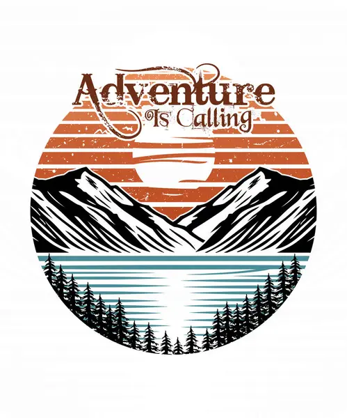 Avontuur Roept Mountain Lake Shirt Ontwerp Illustratie — Stockvector