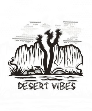 Desert vibes line art adventure t shirt design illustration for outdoor travel lovers clipart