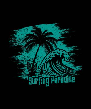 Surfing paradise summer beach t shirt design illustration for travel lovers clipart