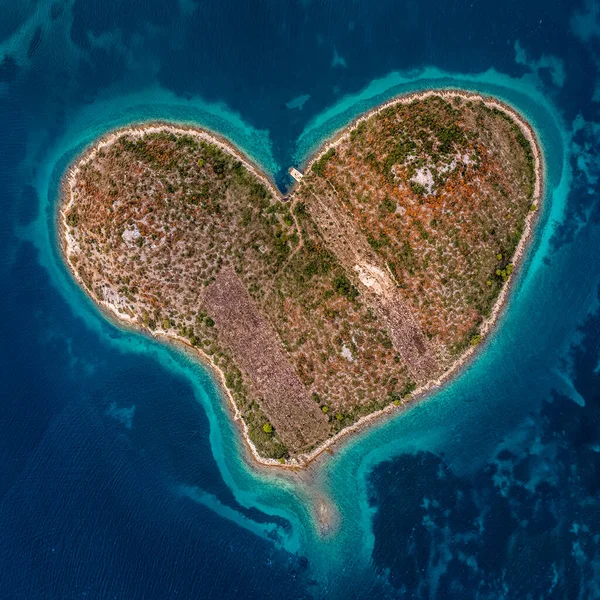 Galesnjak Κροατία Αεροφωτογραφία Του Διάσημου Σχήμα Καρδιάς Νησιού Galesnjak Στην — Φωτογραφία Αρχείου