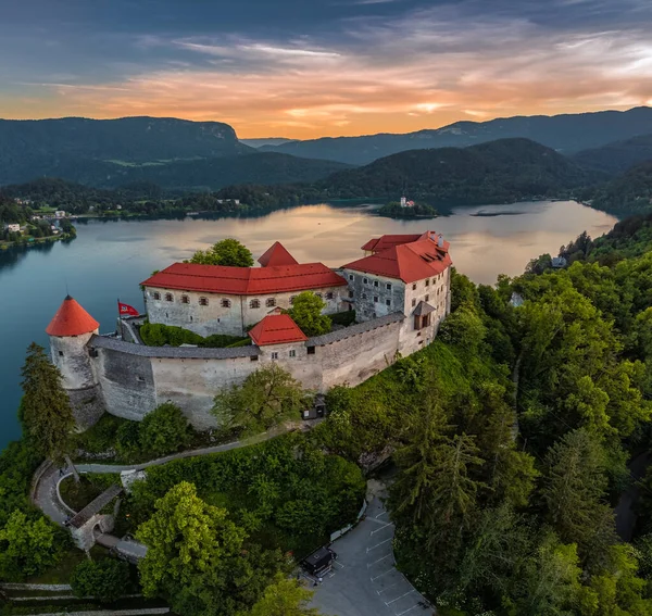 Bled Σλοβενία Αεροφωτογραφία Του Όμορφου Bled Castle Blejski Grad Λίμνη — Φωτογραφία Αρχείου