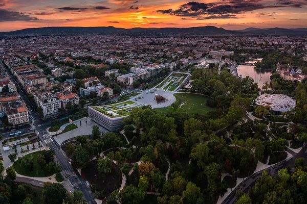 Budapest Hungary Aerial Panoramic Skyline Budapest Dusk Colorful Sunset View — Stock Fotó