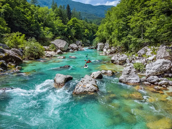 Soca Valley Slovenia Aerial View Emerald Alpine River Soca Rafting — Stock Photo, Image