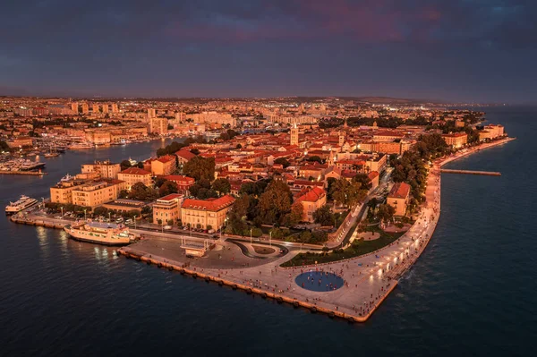 Zadar Croácia Vista Panorâmica Aérea Ouro Brilhando Cidade Velha Zadar — Fotografia de Stock