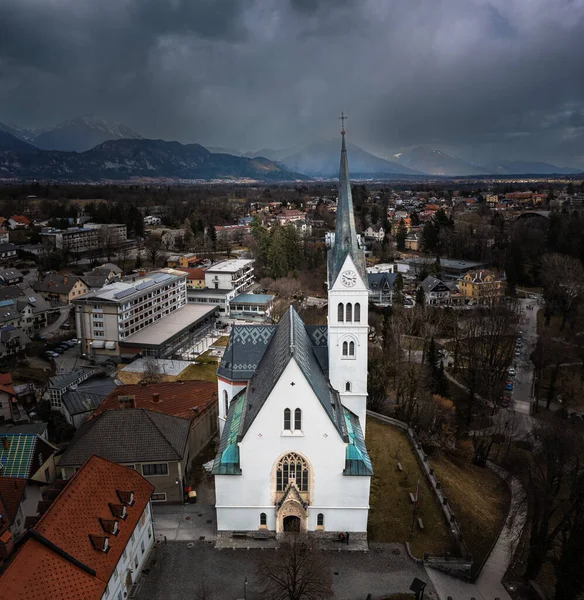 Bled Slovenia Aerial Panoramic View Martin Parish Church Julian Alps — Stock Photo, Image