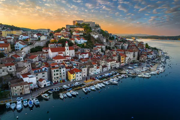 Sibenik Kroatien Blick Aus Der Luft Auf Die Mediterrane Altstadt Stockfoto