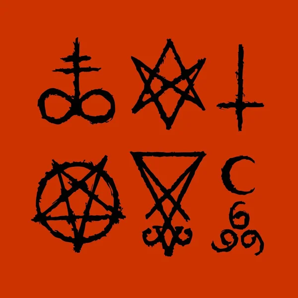 Sátáni Szimbólumok Középkori Okkultizmus Mágikus Bélyegek Pecsétek Kulcsok Misztikus Szimbólumok — Stock Vector