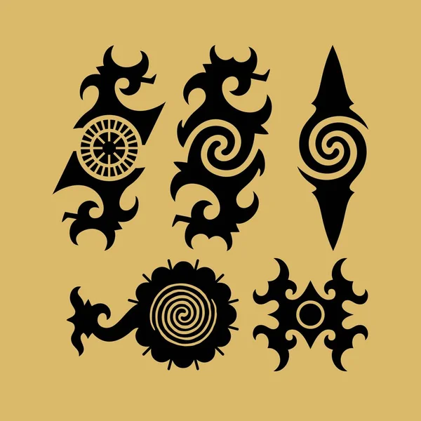 Borneo Kalimantan Dayak Племенной Цветочный Орнамент Векторный Дизайн — стоковый вектор