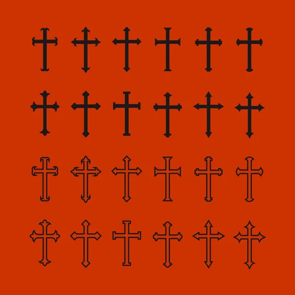 Set Christian Cross Vector Simbol Flat Dan Outline Style — стоковый вектор