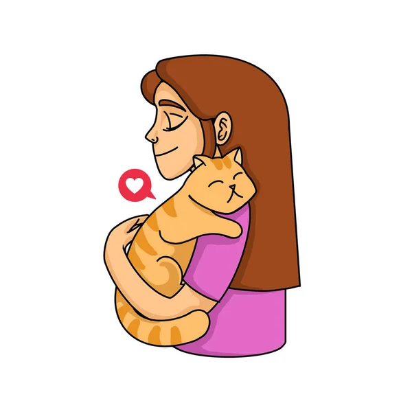Woman with cute cat. Hand drawn illustrations.