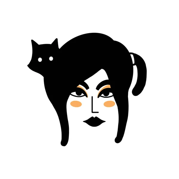 Woman with cute cat. Hand drawn illustrations.
