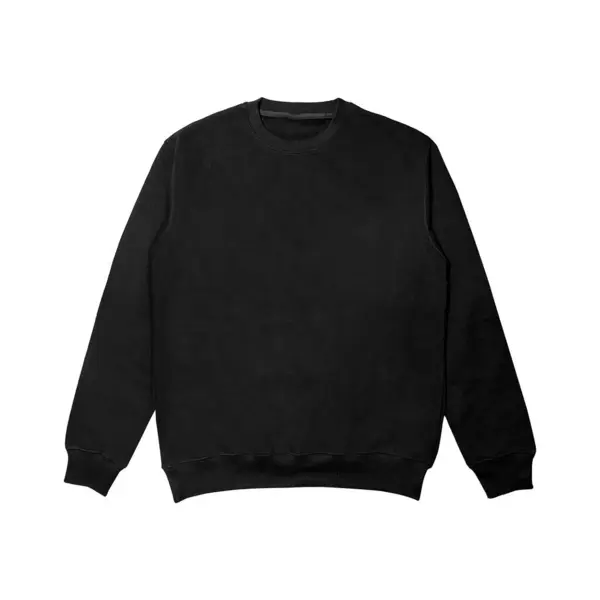 stock image Blank sweatshirt color black template front and back view on white background. crew neck mock up