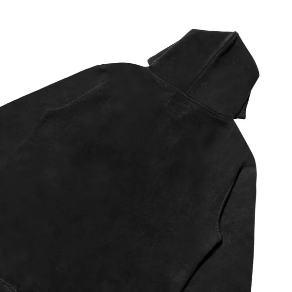 模板空白平面黑色帽衫 有长袖平底鞋的连帽衫设计和印刷模型 在白色背景上孤立的胡迪正面和背面视图 — 图库照片