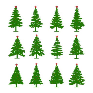 Noel ağacı dizaynı. Renkli elementler vektörü, beyaz arkaplan