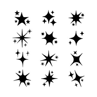 El çizimi parıldayan yıldızlar koleksiyonu, parlak yıldız astroloji vektör ışığı beyaz arkaplanda.