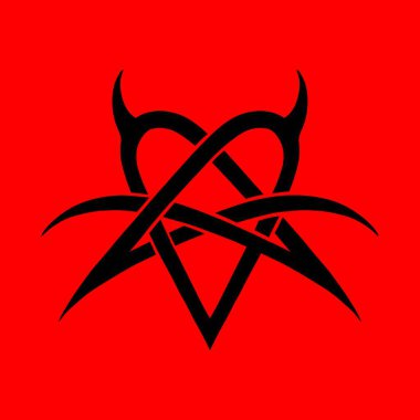 Kalp Pentagramı Ters Kalpli İşareti, Sevgi ve nefretin sembolü, pentagram ve ritüel çemberi. amblemler ve okült semboller.