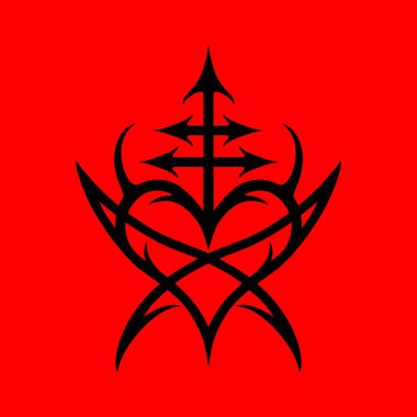 Kalp Pentagramı Ters Kalpli İşareti, Sevgi ve nefretin sembolü, pentagram ve ritüel çemberi. amblemler ve okült semboller.