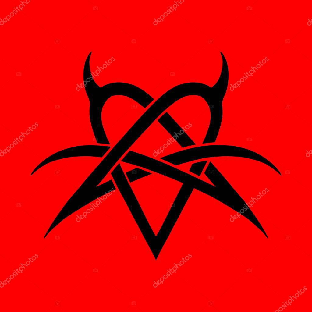 Heart Pentagram Inverted Heartagram Sign, Symbol of love and hate, pentagram and ritual circle. emblems and sigil occult symbols.