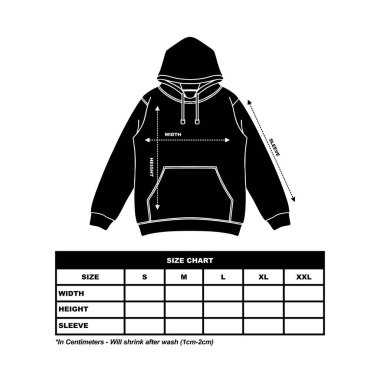 Kapüşonlu çizelge, kazak, ceket düz çizim, moda giysi çizimi.