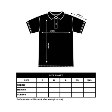 Erkekler polo yakalı tişört boyut çizelgesi, moda kıyafet vektörü illüstrasyonu