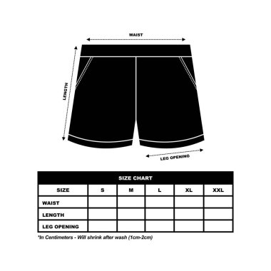 Kısa Pantolon Boyutu Çizelgesi, Ter Şortu Moda Şablonu, Spor Giyim Üniseks Çizelgesi Boyutu