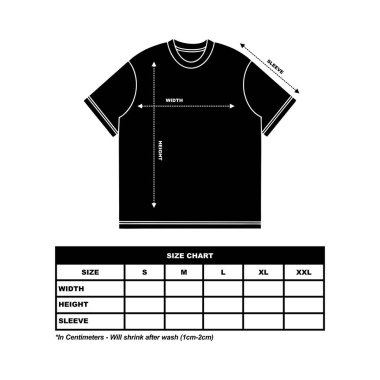 Kısa kollu tişört boyut çizelgesi. Teknik taslak düz çizim vektör çizimi