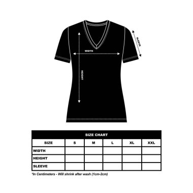 Kısa kollu tişört Boyut Çizelgesi, kadın yuvarlak, kare ve V yakalı. Teknik taslak düz çizim vektör çizimi