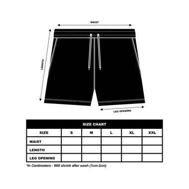 Kısa Pantolon Boyutu Çizelgesi, Ter Şortu Moda Şablonu, Spor Giyim Üniseks Çizelgesi Boyutu