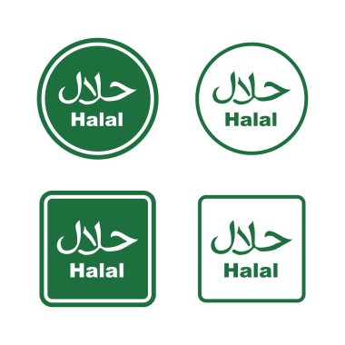 Helal gıda sertifikalı logo. Helal gıda etiketleri logosu. Helal logo, Vektör illüstrasyonu